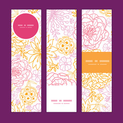 Vector flowers outlined vertical banners set pattern background