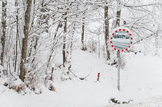 traffic mirror in winter
