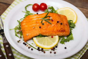 Grilled salmon steak on the plate