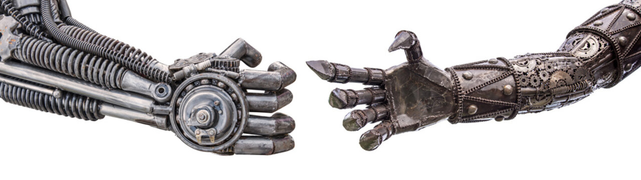 handshake of Metallic cyber or robot made from Mechanical ratche