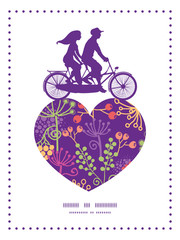 Vector colorful garden plants couple on tandem bicycle heart
