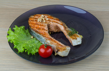 Grilled salmon steak