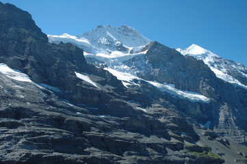 Peaks nearby Jungfraujoch pass in Alps in Switzerland