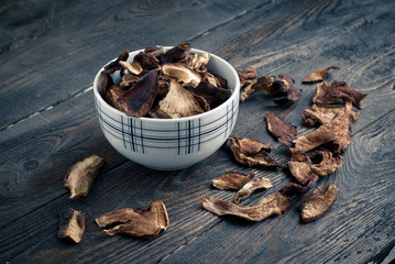 The plate of dried porcini mushrooms