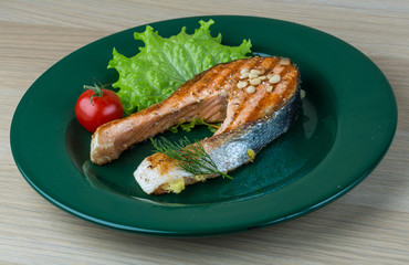 Grilled salmon steak