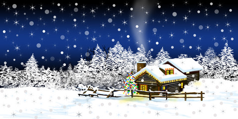 cabin in the snow - christmas card background