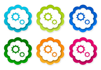Set of colorful stickers icons with gears symbol