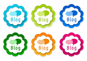 Set of colorful stickers icons with blog symbol