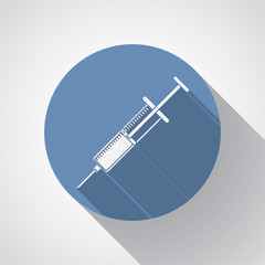 syringe flat icon with long shadow on blue