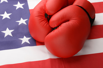 Boxing Gloves On American Flag