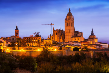 Naklejka premium Evening view of Segovia Cathedral