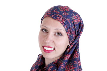 Beautiful girl wearing a hijab isolated on white