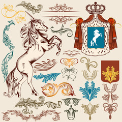 Fototapeta na wymiar Collection of vector heraldic vintage elements for design