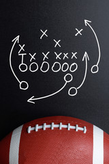 Football Play Strategy Drawn Out On A Chalk Board