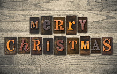 Fototapeta premium Merry Christmas Wooden Letterpress Concept