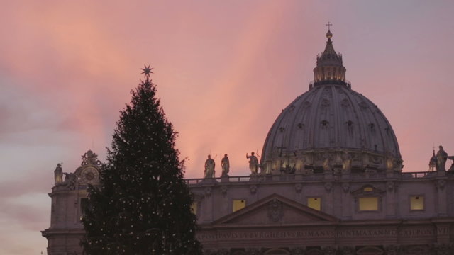 pan from obelisk at the Basilica of St. Peter during the festivity  - christmas