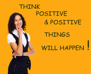 Positive thinking girl over abstract background.