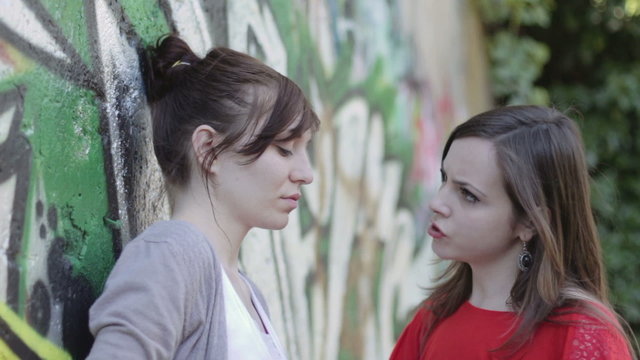 sad and depressed woman is comforted by a friend ( flat)