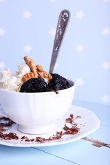 Dessert with prunes with walnut