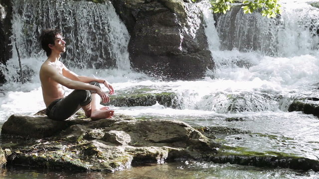 sad boy looking for himself relaxing in a wonderful place