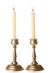 Retro candlesticks with candles, isolated on white