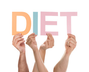 People Hands Holding Diet Text