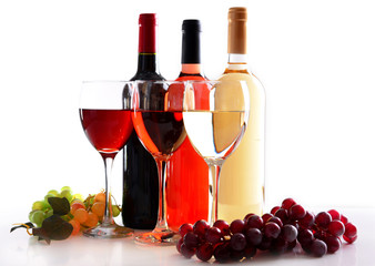 Different wine isolated on white