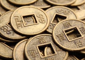 Feng shui coins close-up