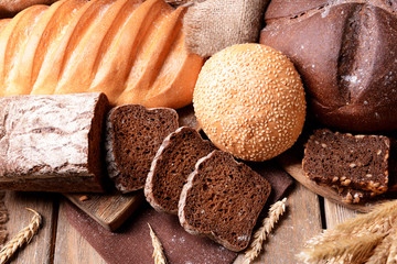 Different bread on table close-up