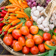 vegetables in wooden basket