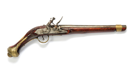 Antique wooden flintlock pistol