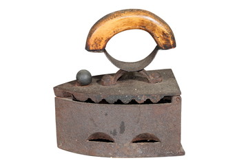 ancient flat iron with wooden handle