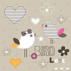 cute bird love card polka dot background vector illustration