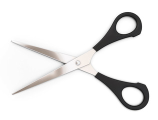 Open scissors on a white background.