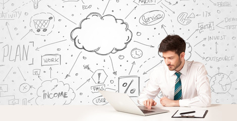 Business man with business concept background