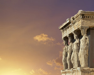 Caryatids, erechtheum temple on Acropolis of Athens, Greece