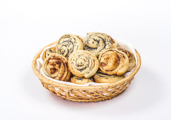 isolated basket of buns