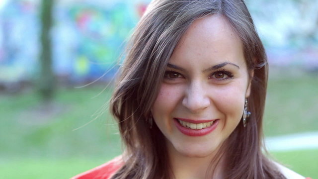 close up of beautiful smiling and  laughing young woman
