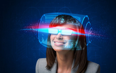 Future woman with high tech smart glasses