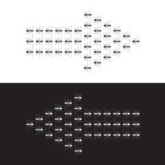 Vector images of ants to form an arrow.