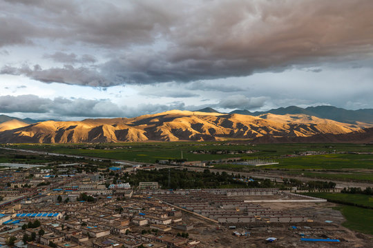 Aerial view of Gyantse county, Tibet, China
