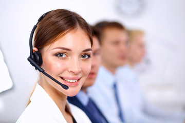 Attractive Smiling positive young businesspeople and colleagues