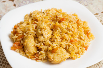 Plate with delicious pilaf