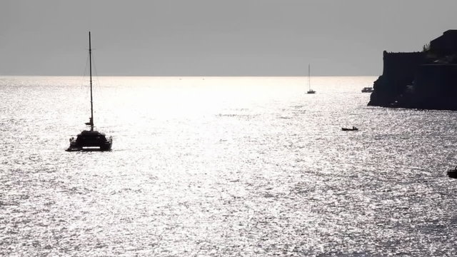 Anchored sailboat