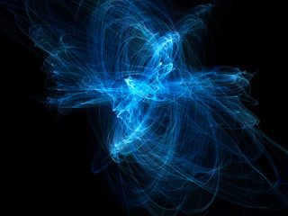 Abstract illustration of blue circles on black background.