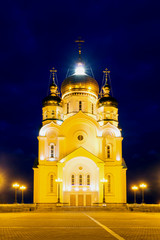 Saviour Transfiguration Cathedral with night illumination, Khaba