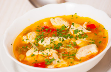 chicken soup with noodle and vegetables