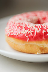 Glazed donut close up