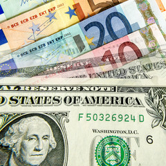 Fototapeta na wymiar Euro und Dollar Geldscheine