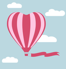 Fototapeta premium Flat hot air balloon in the shape of a heart with flag isolated